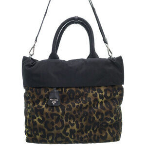 Prada Tessuto reversible tote bag leopard camouflage Yellow Black